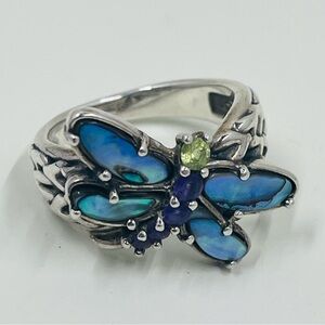 Carolyn Pollack Sterling Silver Dragonfly Multi Gemstone Ring Size 9